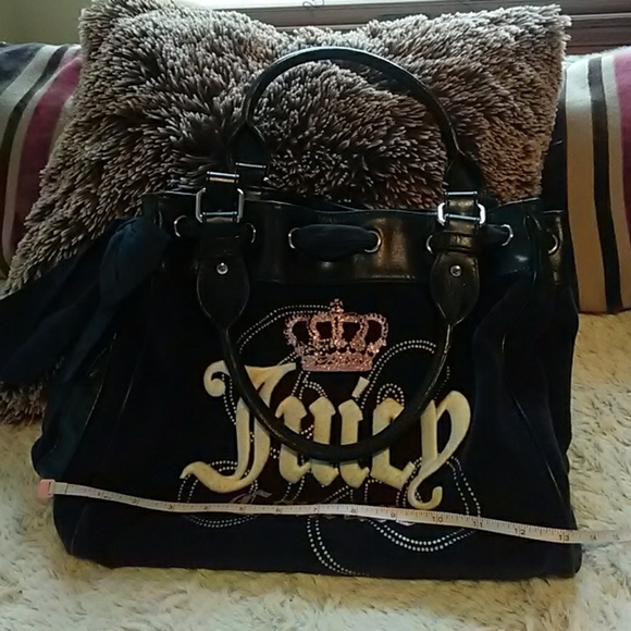 Juicy Couture Purse-Velvet Blue w/ Pink & White Pr - Picture 1 of 6